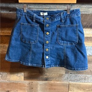 Altar'd State Dark Blue Denim Mini Skirt with Front Buttons